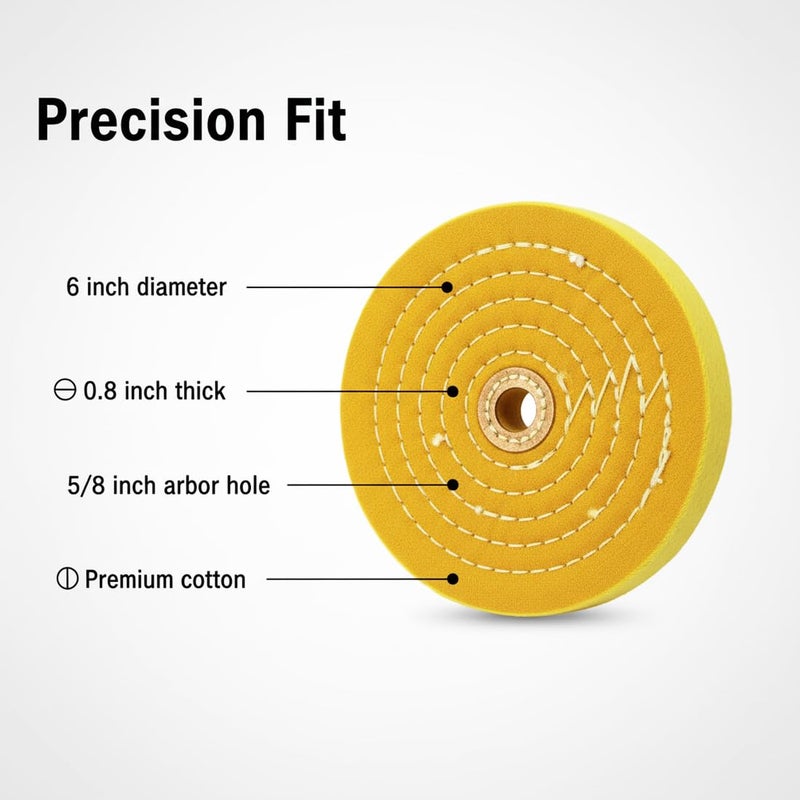 JUNLIXN 6" 55 Ply Cotton Buffing Wheels, 5/8'' Arbor Cotton Buffing Polishing Wheel for Bench Grinder (Yellow) - Image 2